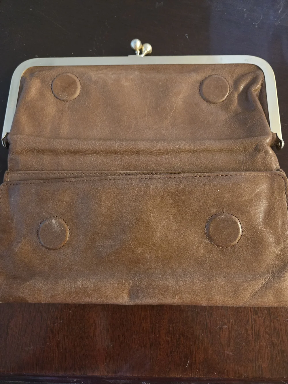 HOBO Brown Leather Kiss-Lock Clutch with Gold Hardware